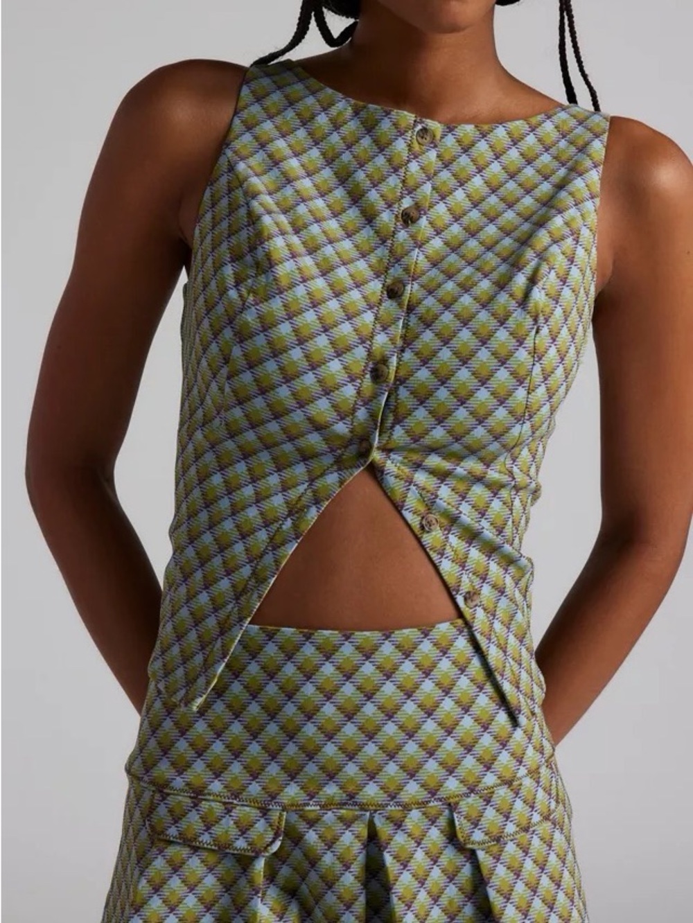 Urban Outfitters Kimchi Blue Raquel Crop Vest Top Green and Blue